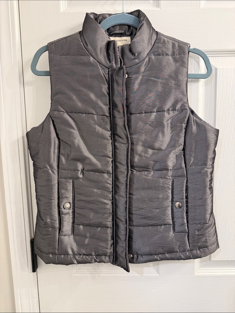 Jones New York Quilted Sleeveless Puffer Vest - Charcoal Gray